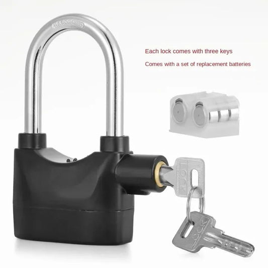 Universal Security Alarm Lock System Waterproof Black Anti Theft Siren 110Dba Alarm Anti Padlock Thickened Shackle Padlock with 3 Keys 1Pcs Polished Finish